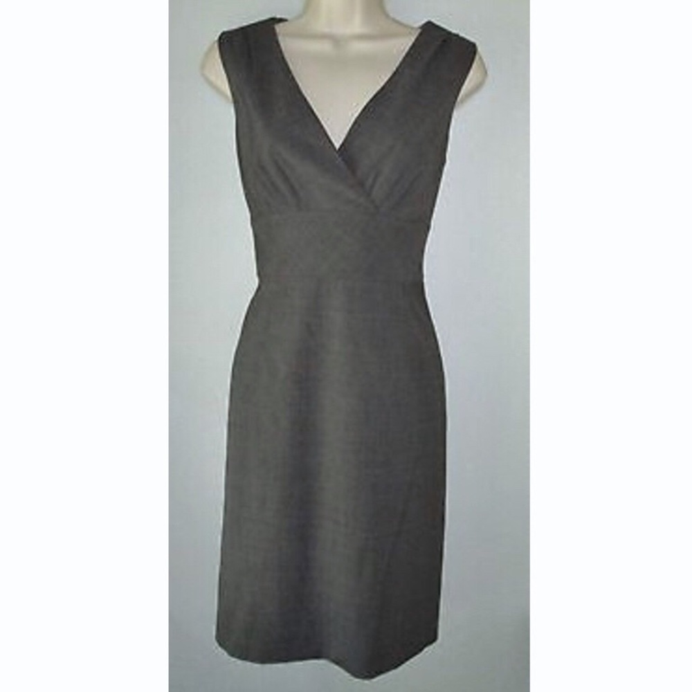 Gray Empire Waist Crepe Career Sleeveless Dress